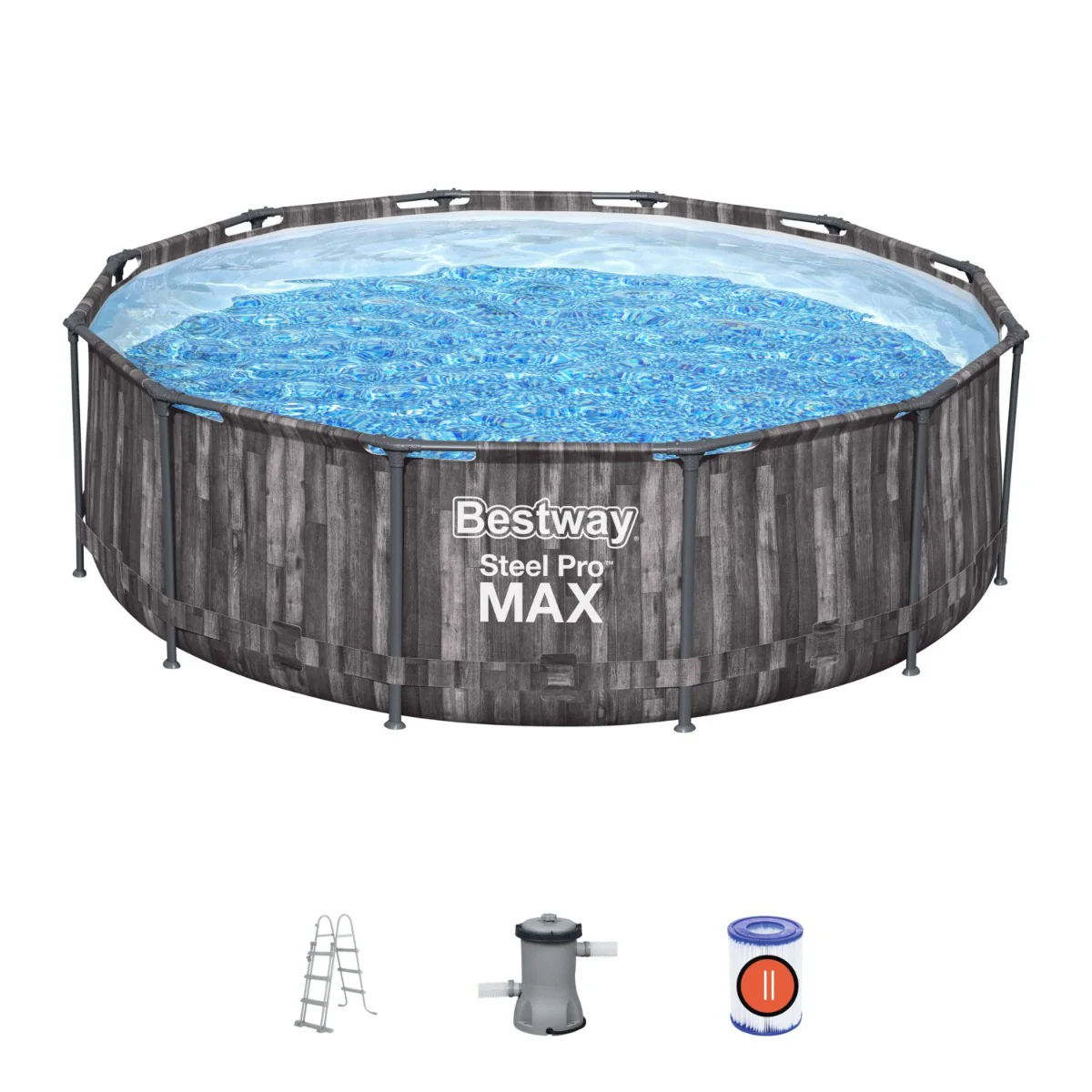 12ft x 39.5in Wood Print Round Steel Pro Max Above Ground Pool Set