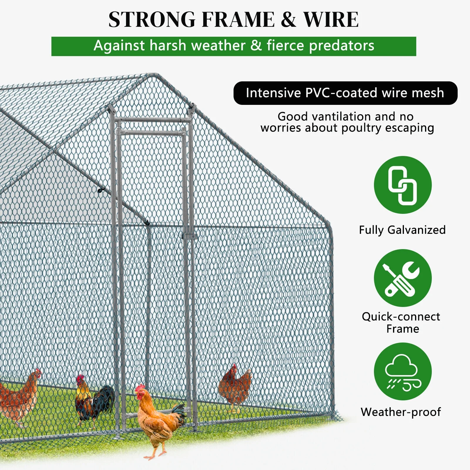 2026 ZGBY 10 X 10Ft Metal Walk In Chicken Coop Run Cage Rabbit Hutch Hen House Enclosure