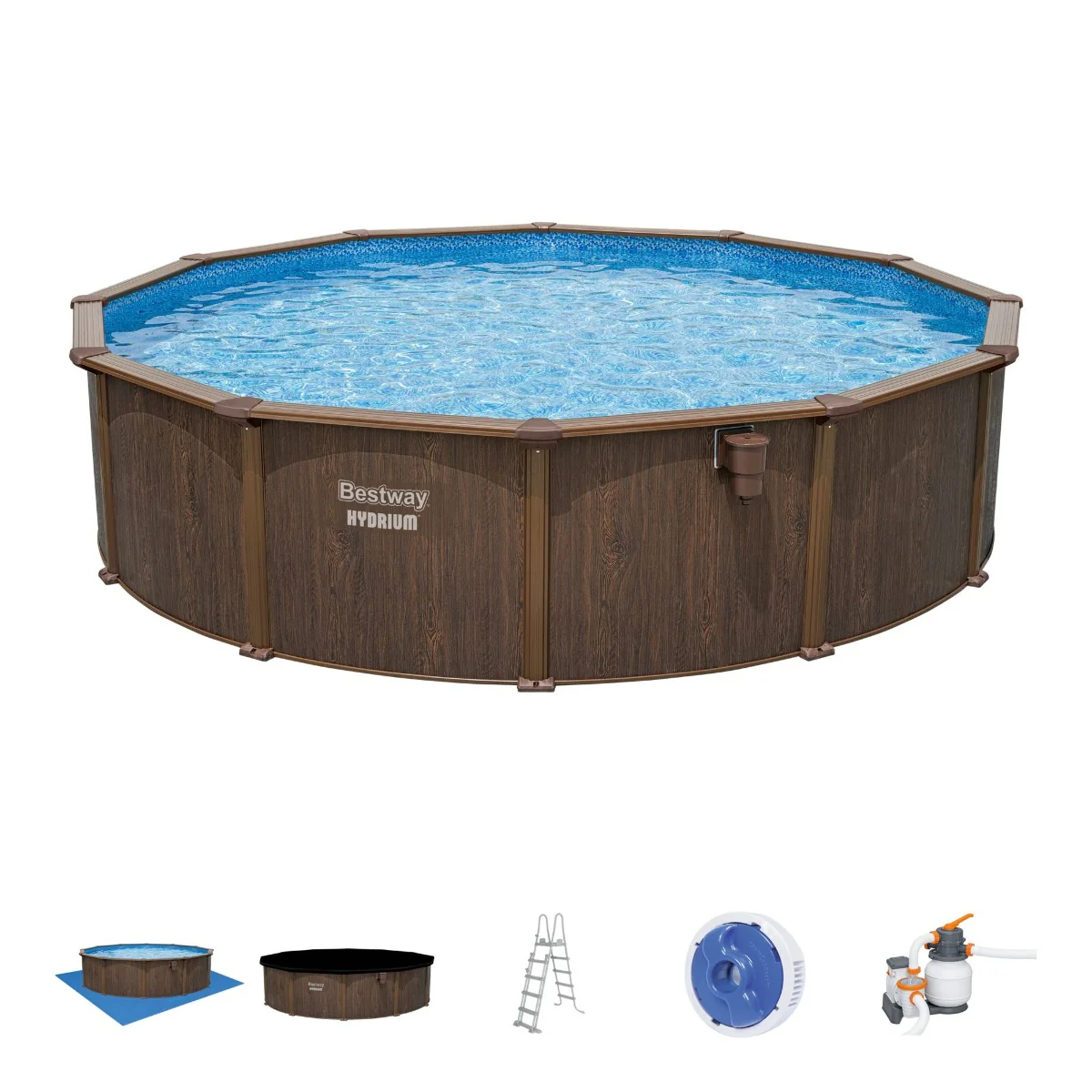 18ft x 52in Wood Print Round Hydrium Steel Above Ground Pool Set