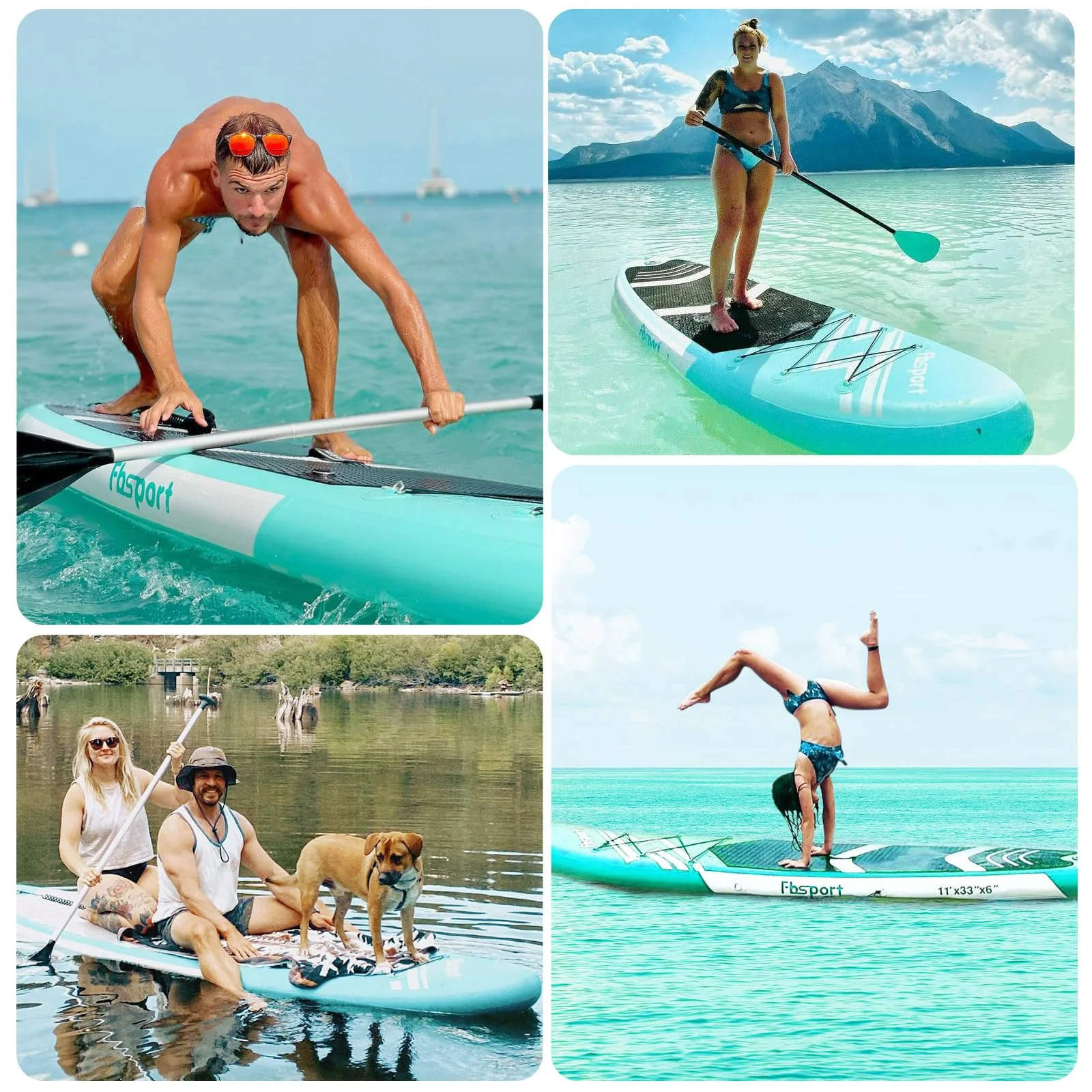 FBSPORT Aufblasbares SUP Board, Stand Up Paddling Board, Aufblasbare Stand Up Paddle Board für Stand-Up Paddling 15CM Dick, Surfbrett Kit mit Verstellbares Aluminium SUP Paddel+Pumpe(Green)