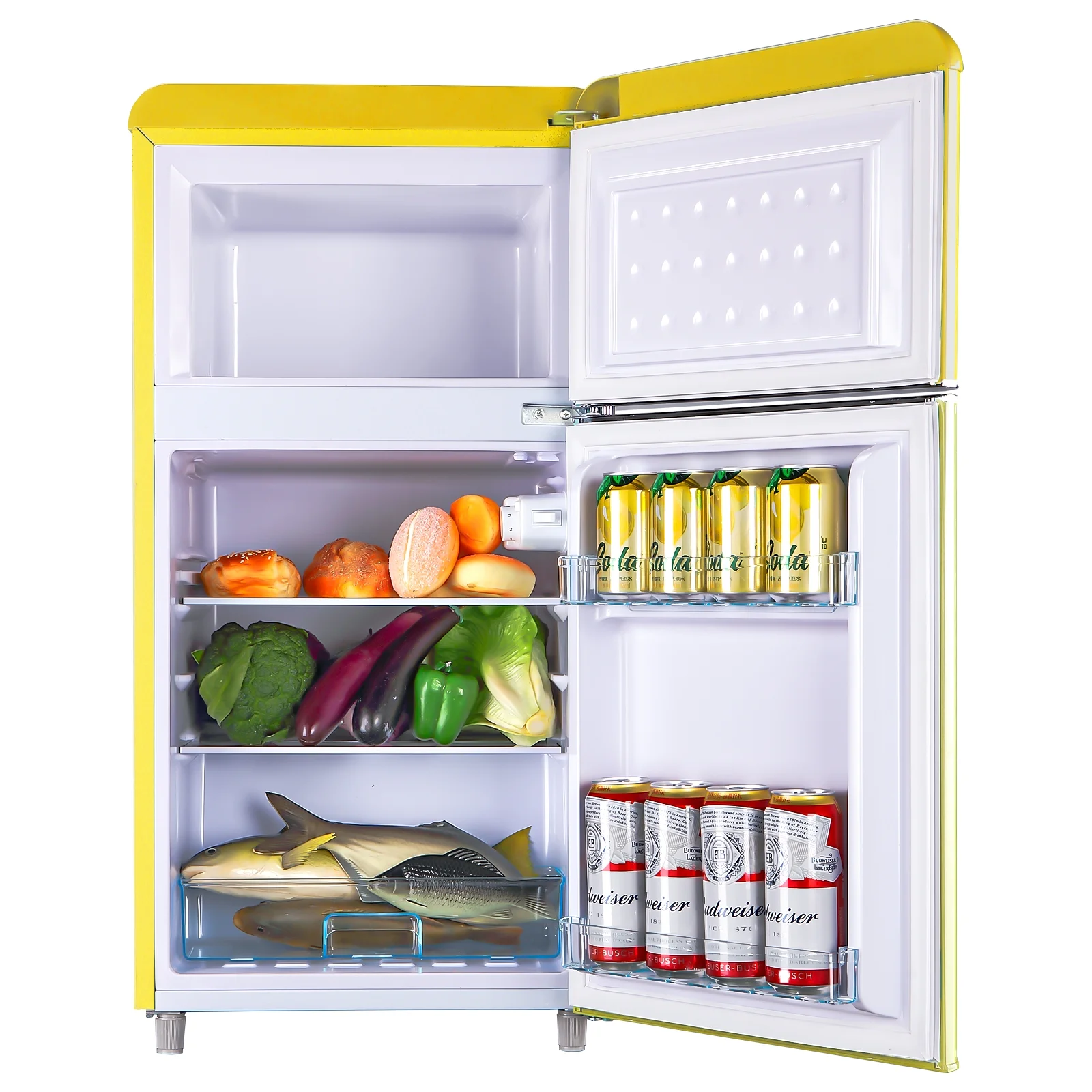 2026 WANAI Small Refrigerator,3.5 Cu.Ft Two Door Mini Refrigeratorwith Freezer,Yellow
