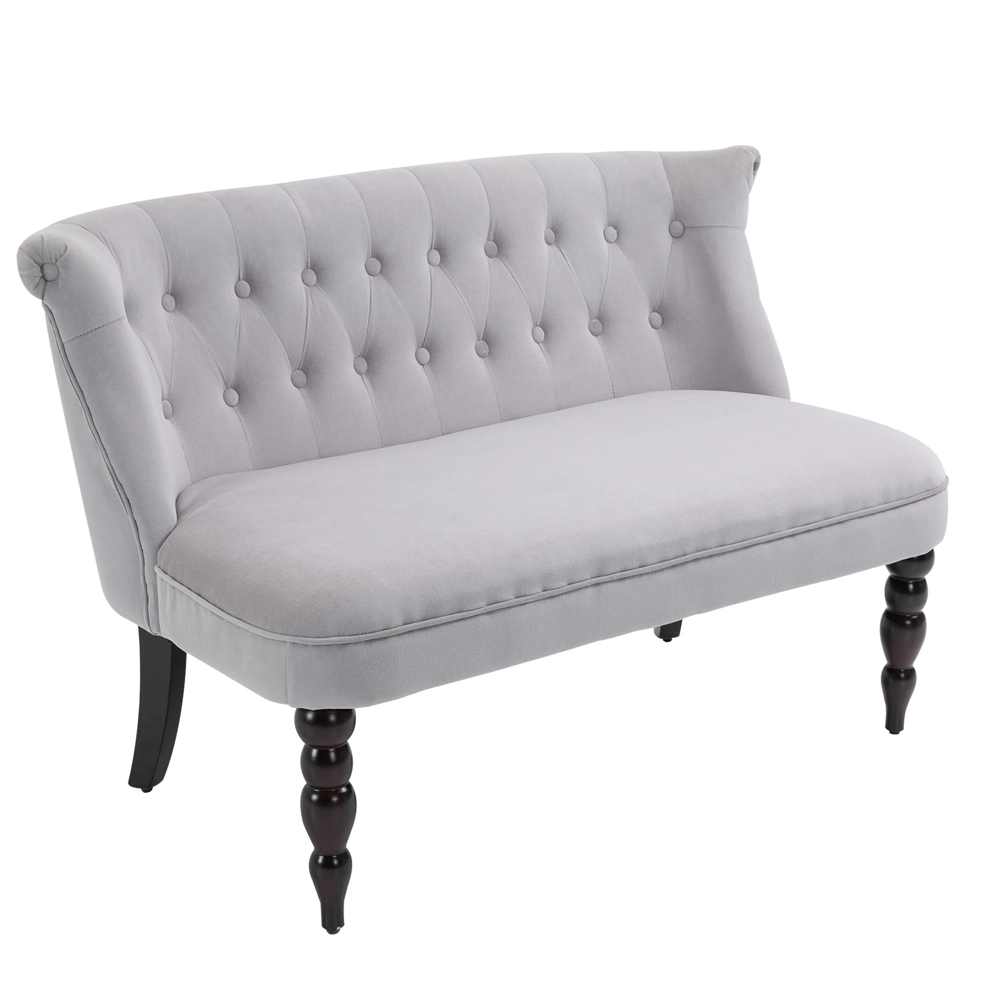 Vintage Design Loveseat, Button Tufted Lounge Chair with Carved Leg & Wood Frame, Grey