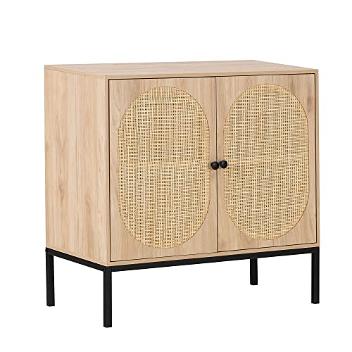 Yechen Set of 2 Sideboard Storage Cabinet with Handmade Natural Rattan Doors