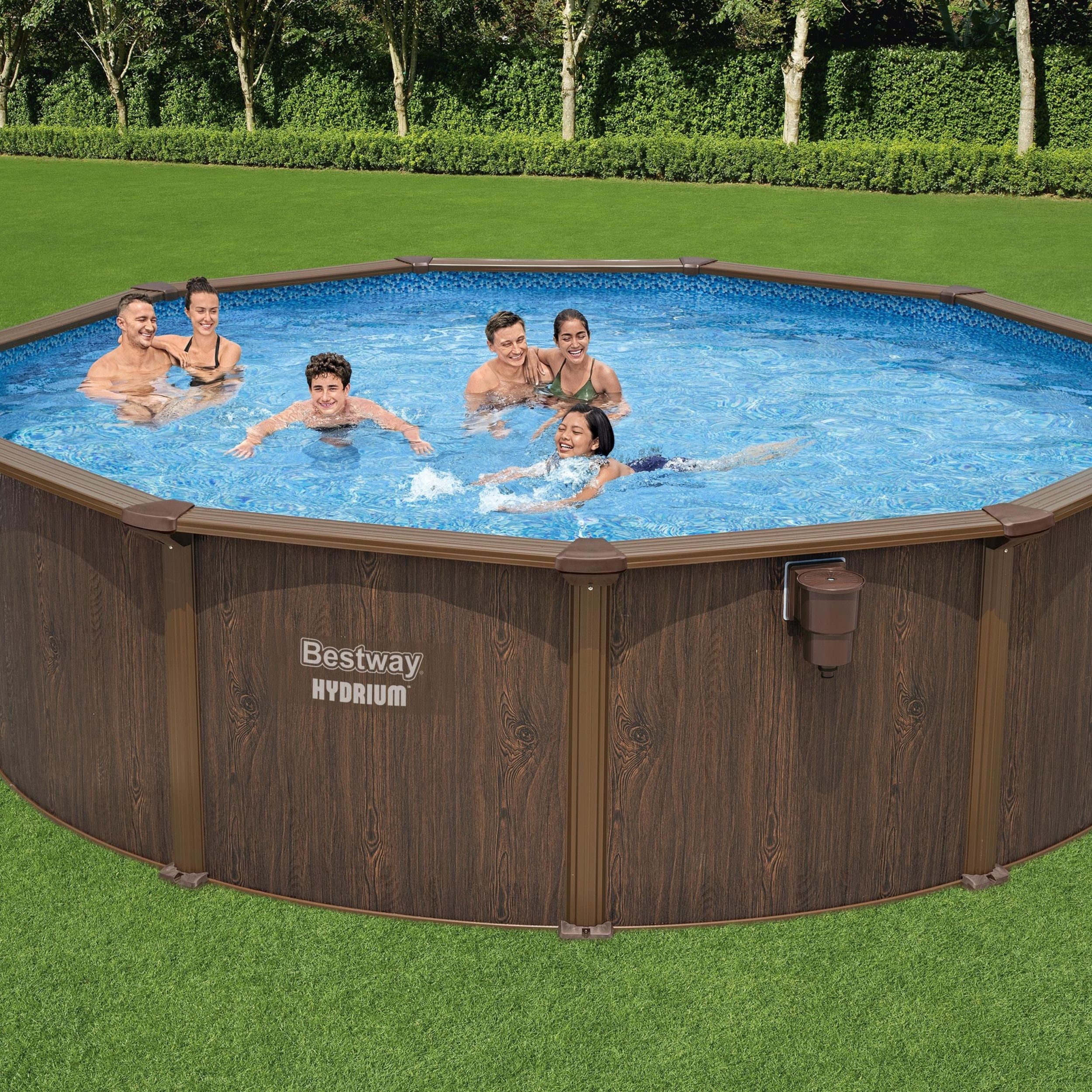 16ft x 52in Wood Print Round Hydrium Steel Above Ground Pool Set
