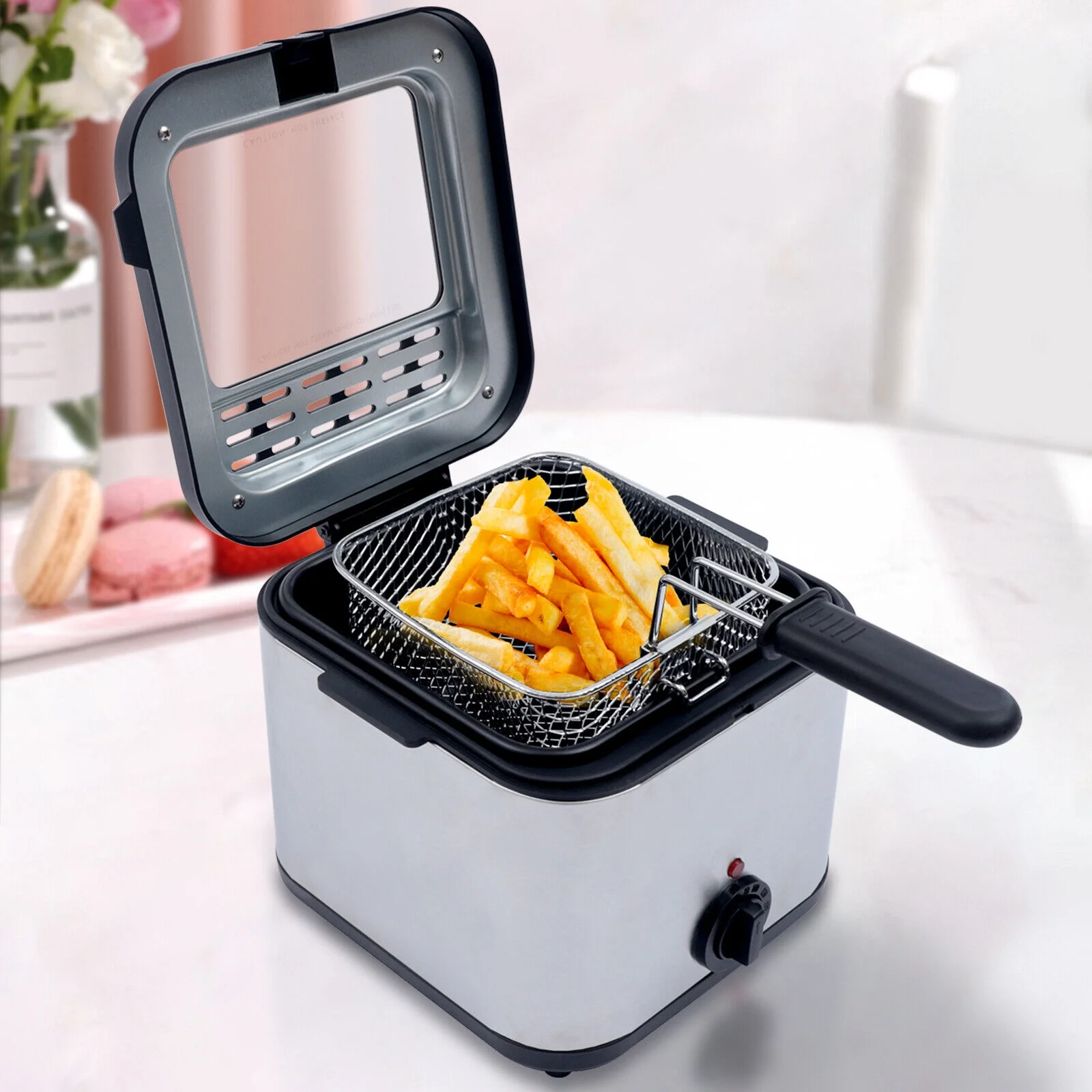 2026 DENEST 1KW Stainless Steel Electric Deep Fryer w/Basket, Adjustable Control Temperature