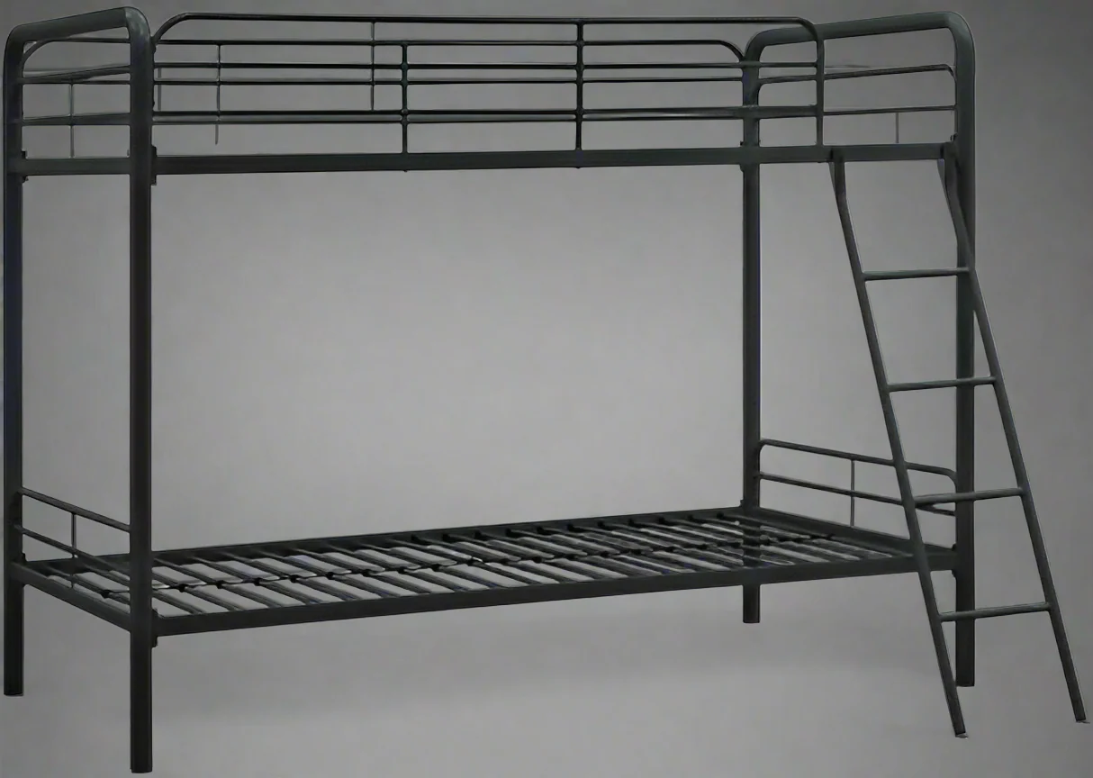 Twin Over Twin Metal Bunk Bed Frame for Kids – Black Space-Saving Bedroom Furniture | Model 666931