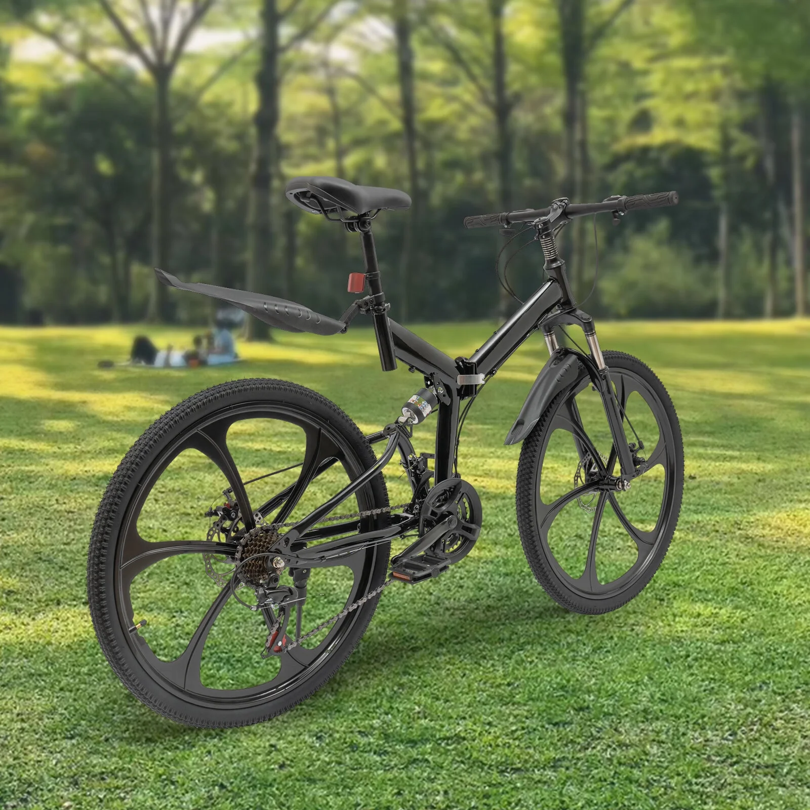 2026 Aiqidi 26 Inch 21 Speed Folding Mountain Bike Full Suspension MTB Dual Disc Brakes Bicycle Foldable City Road Bike Seat Height Adjustable Unisex Adult Bicycle Black