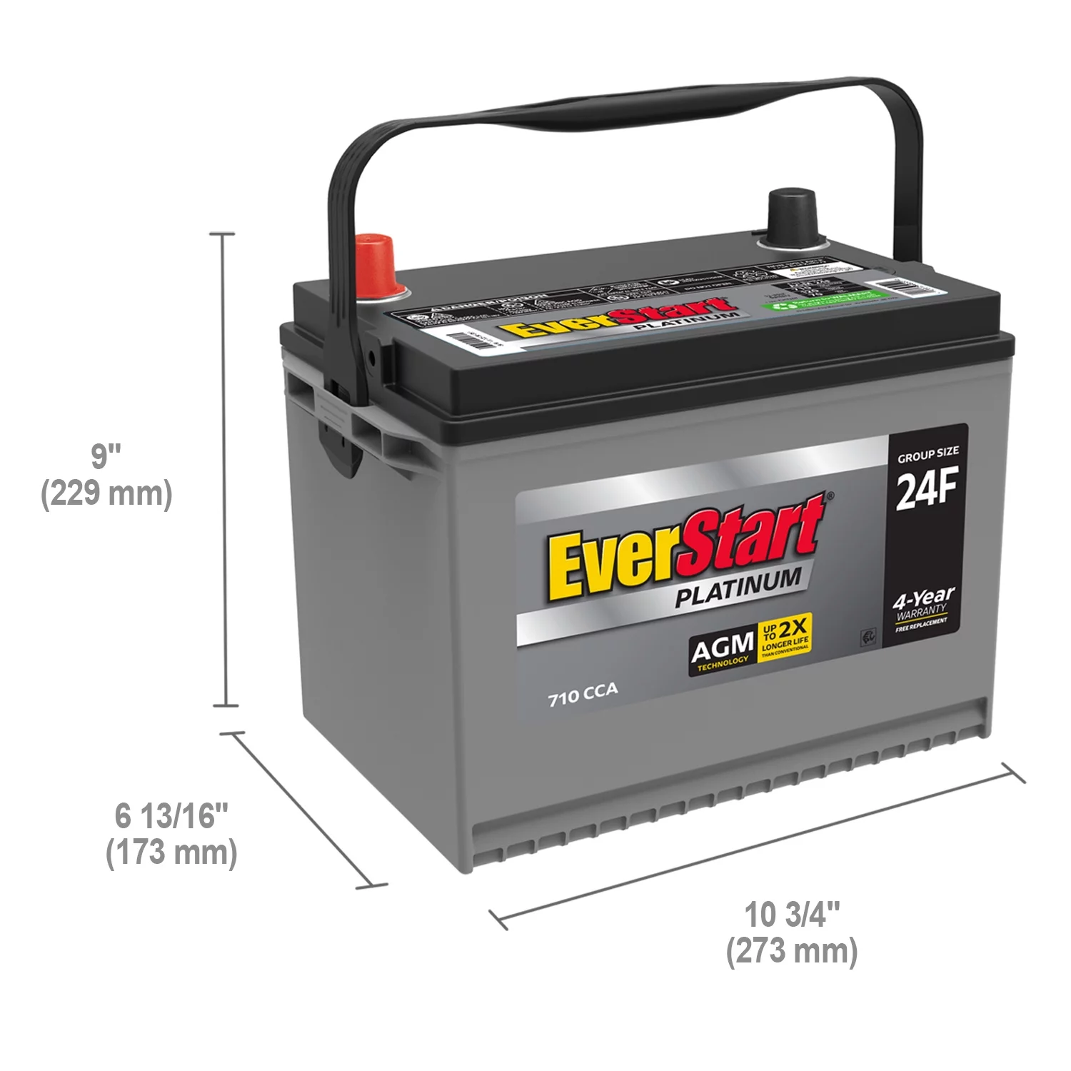 2026 EverStart Platinum AGM Automotive Battery, Group Size 24F 12 Volt, 750 CCA - MadeInUSA