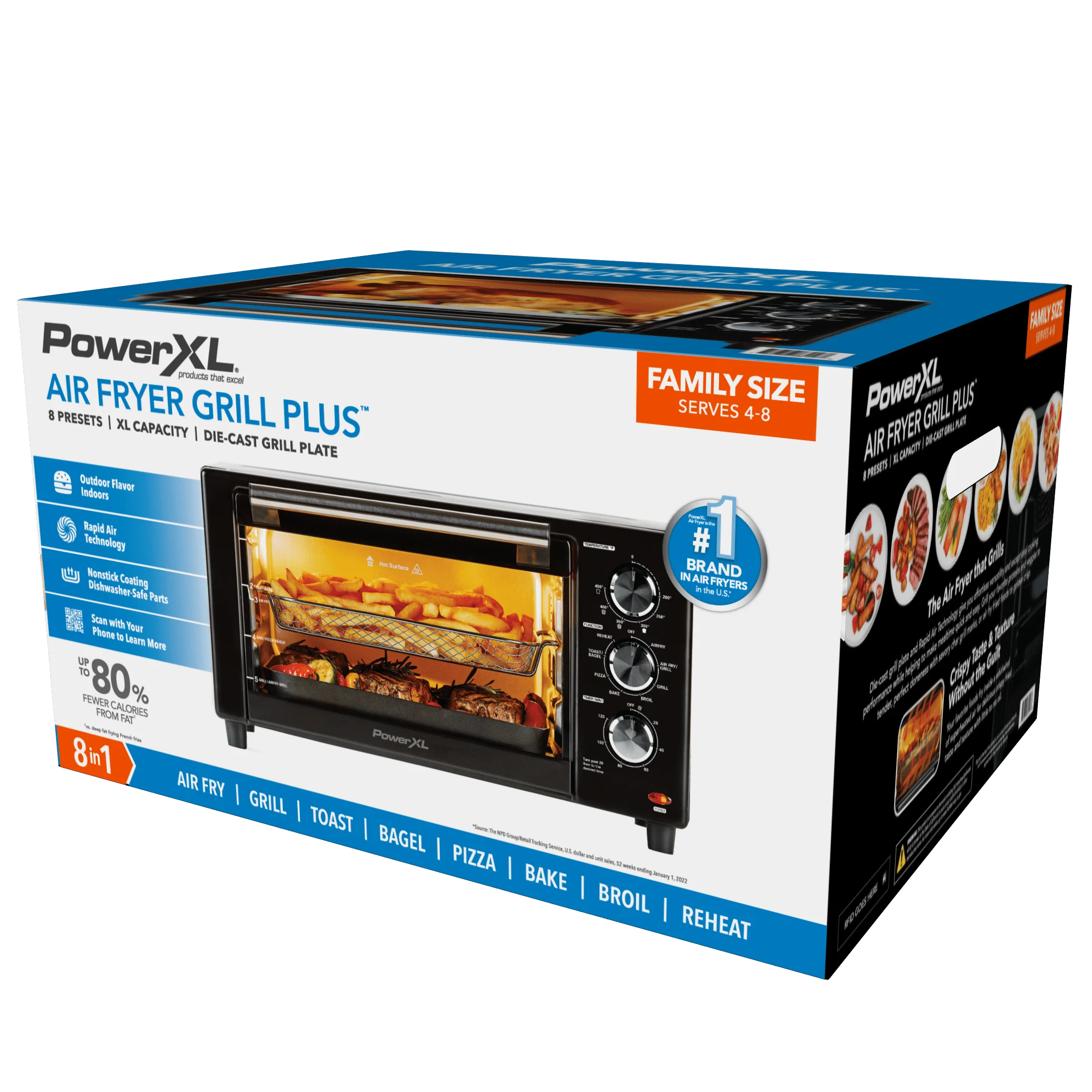 2026 PowerXL 7-in-1 Air Fryer Grill Plus – Indoor Grill & Hot Air Fryer with Rapid Air Technology