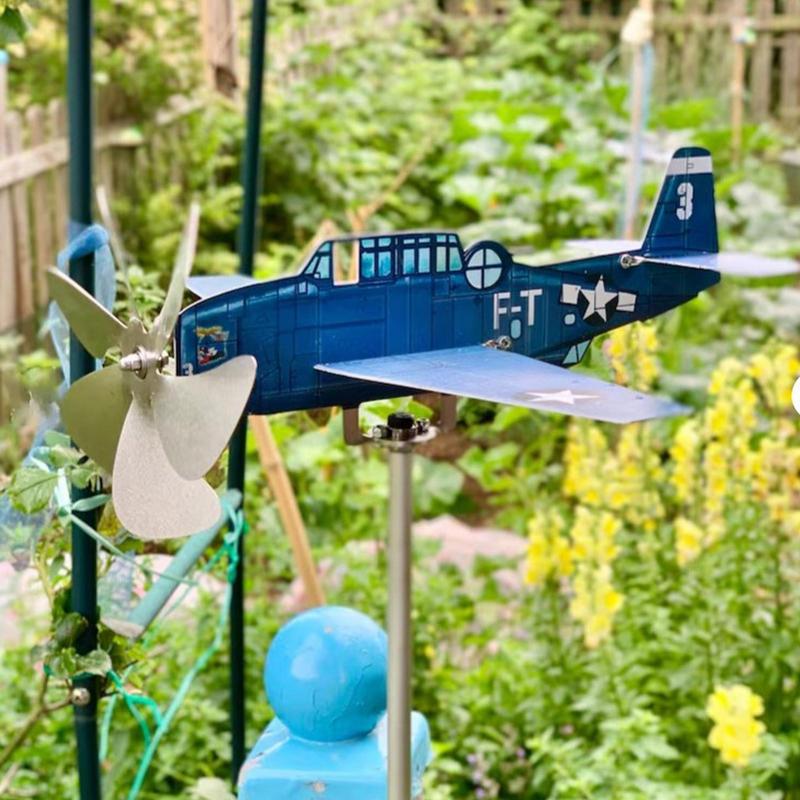Wind Spinner Flat Metal Airplane Weathervane Garden Decoration