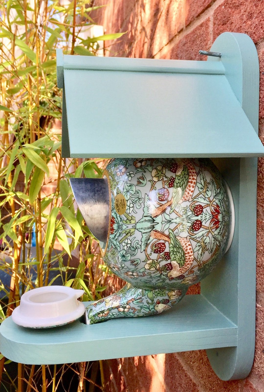 William Morris Teal Teapot Bird House