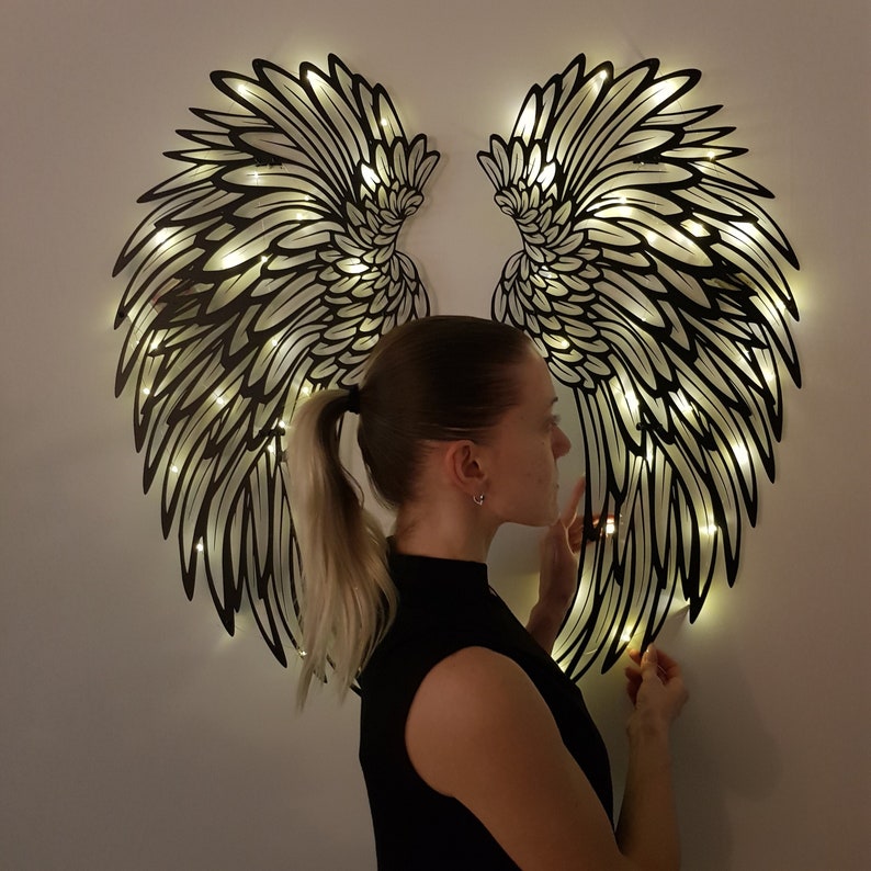 Angel Wings Metal Wall Art with Led Lights