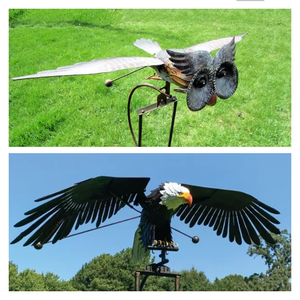 Metal Kinetic Owl Outdoor Decorative Garden Art Outdoor Garden Pile Ornament