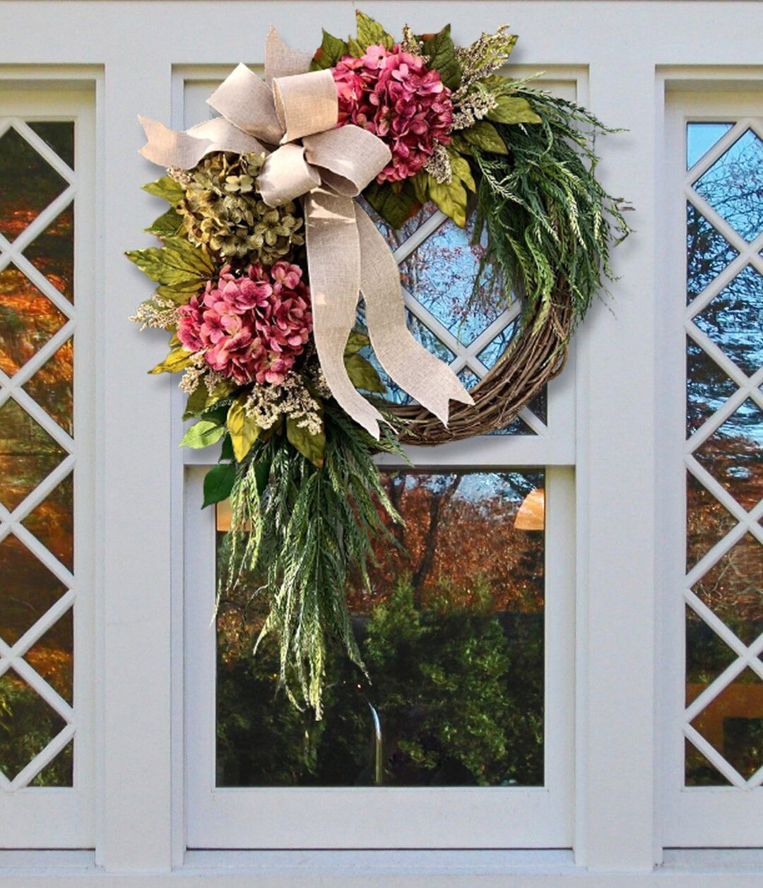 Farmhouse pink hydrangea wreath - Rustic home decor
