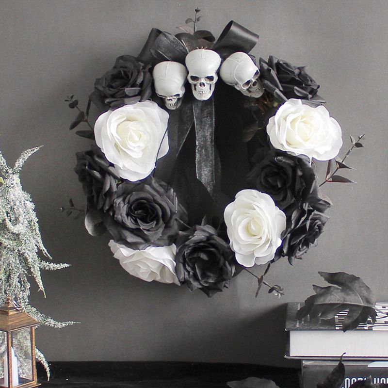 Inch Halloween Ghost Door Skull Rattan Circle Wreath Indoor Outdoor
