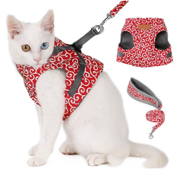 Pet Dog Cat Harness Vest Collar Outdoor Walking Leash Set
