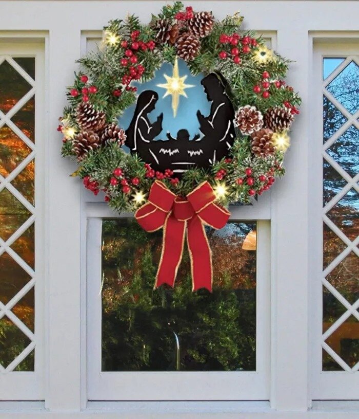 Lighted Nativity Scene Christmas Wreath