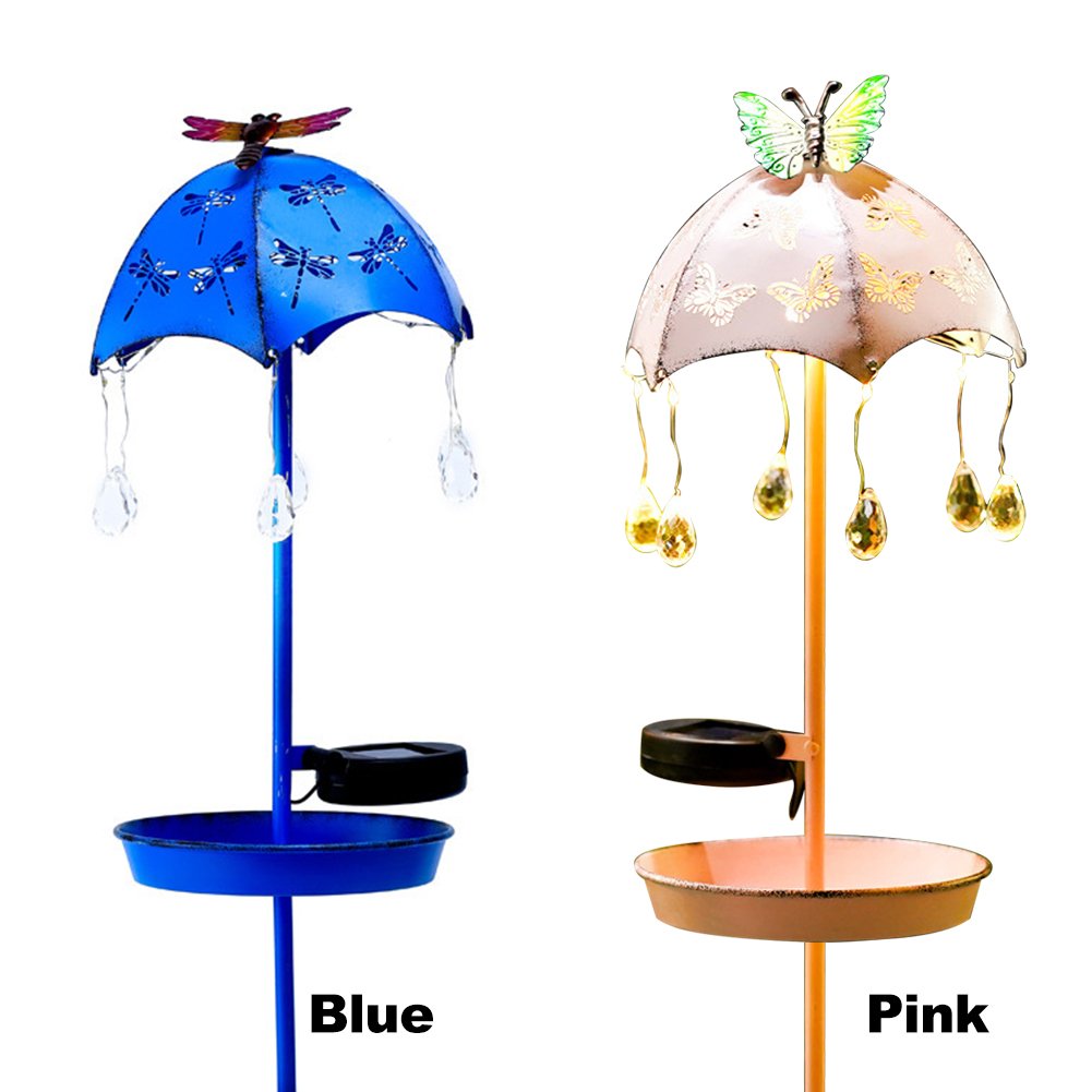 Solar Garden Light Umbrella Raindrop Bird Feeder