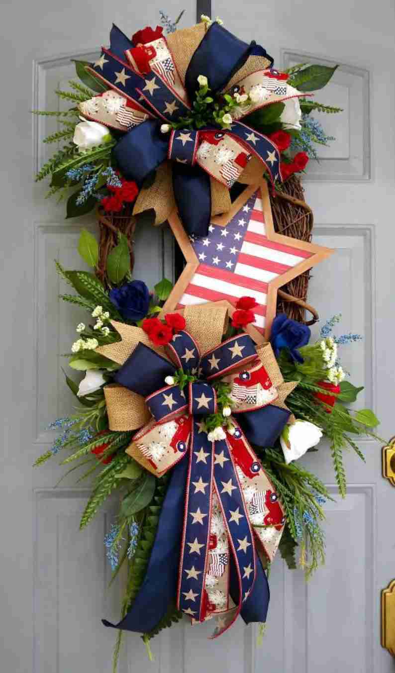 Poly Burlap American Flag Wreath