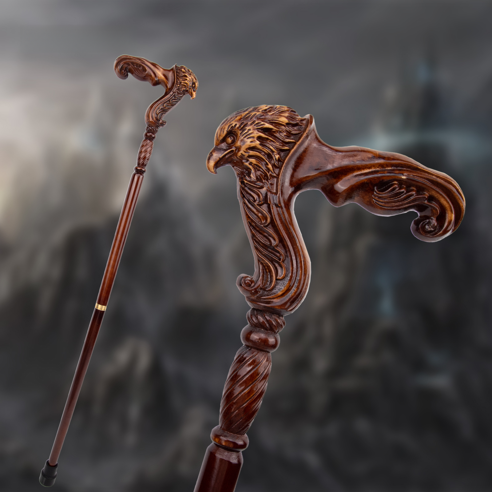 Eagle Brown Wooden Fashion Walking Stick Decorative Vampire Cospaly Party Wood Walking Cane Halloween Mace Wand Crosier