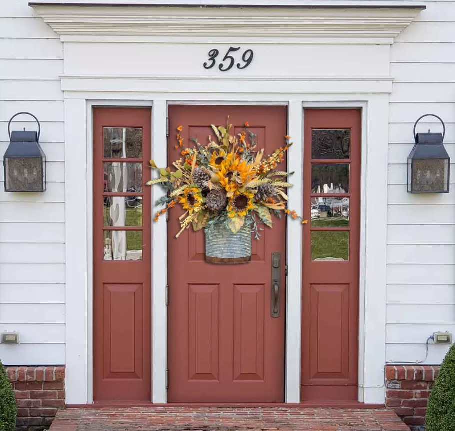Farmhouse Sunflower Door Basket-The Flowerpot Door Wreath is Unique,Spring Summer Artificial Flowers Decor,Beautiful Artificial Wreath Decor