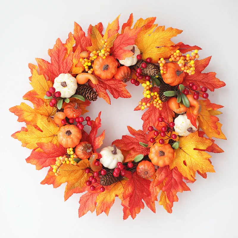 Halloween Maple And Pine Cone Pumpkin Wreath Outdoor Autumn Garland