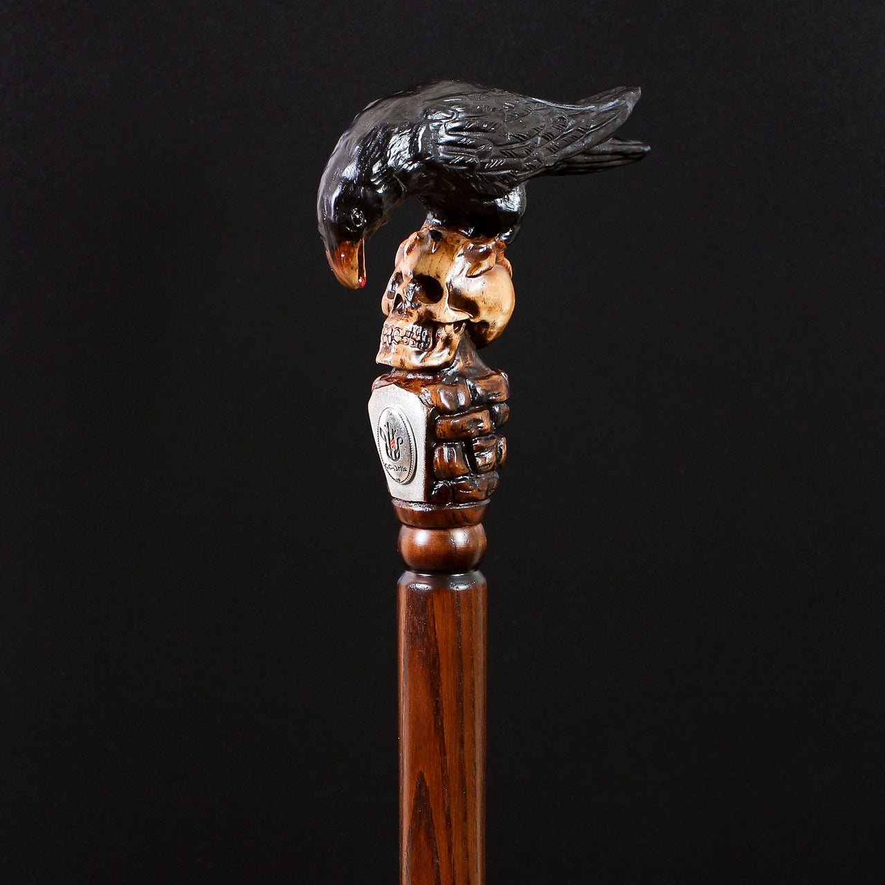 BLACK CROW & SKULL Wooden Walking Stick Goth Style
