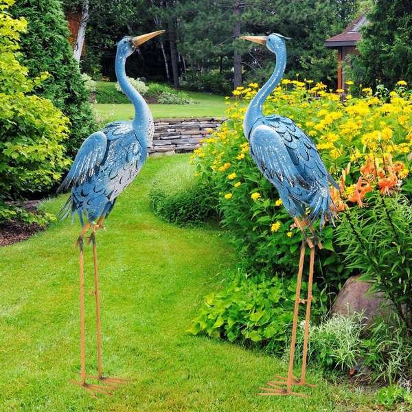 Blue Heron Crane Metal Garden Décor
