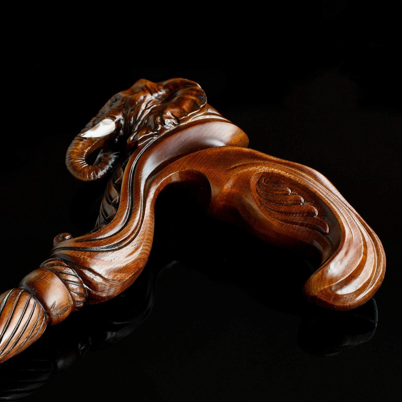 Elephant Cane Wooden Walking Stick Ergonomic Handle