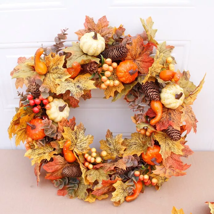 Halloween Maple And Pine Cone Pumpkin Wreath Outdoor Autumn Garland