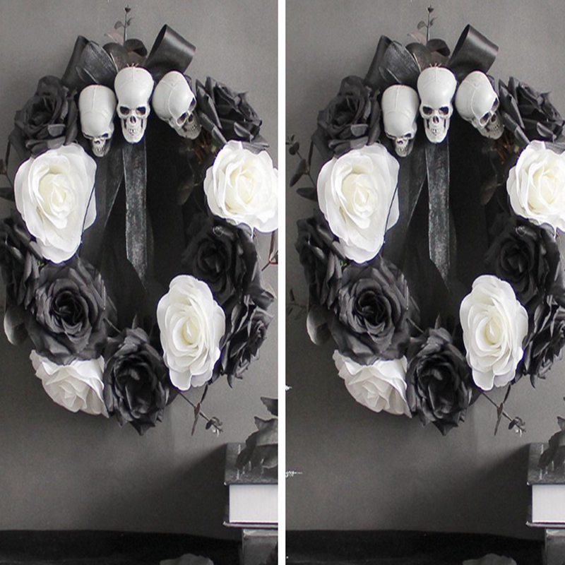 Inch Halloween Ghost Door Skull Rose Rattan Circle Wreath Indoor Outdoor