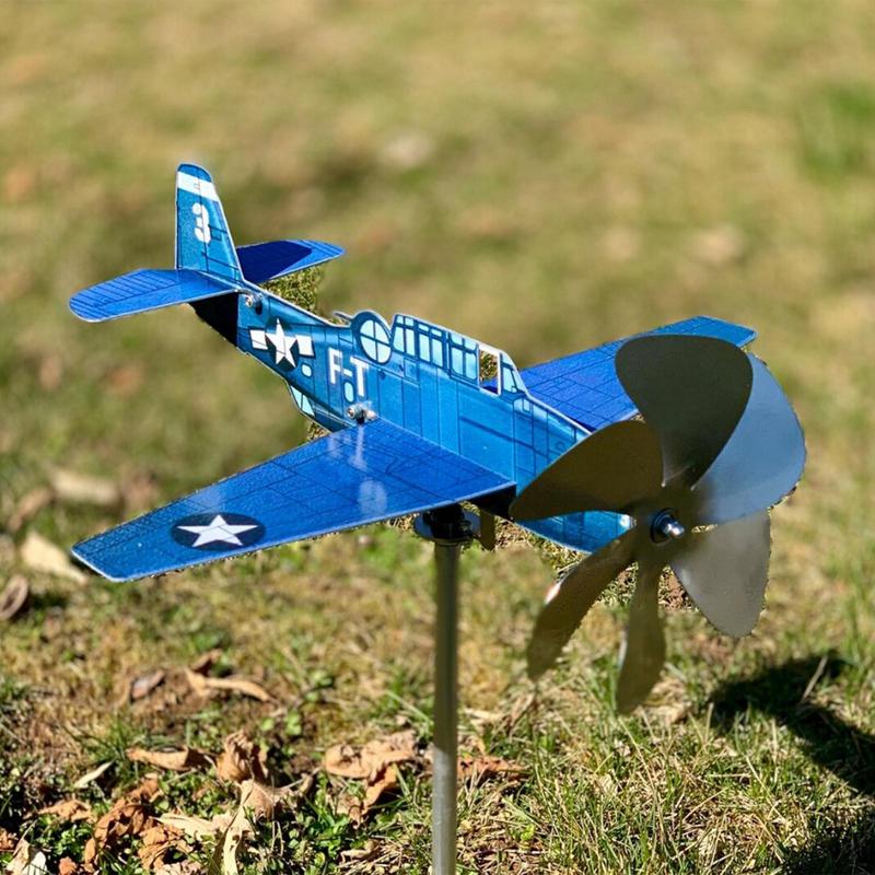 Wind Spinner Flat Metal Airplane Weathervane Garden Decoration
