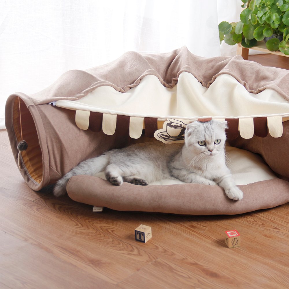 Funny Cat Bed Pet Tent 2 Holes Tunnel
