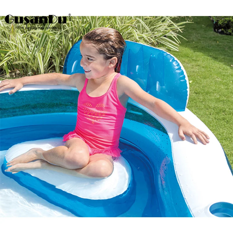 Outdoor Inflatable Above Ground Swimming Pool with Backrests and Cup Holders
