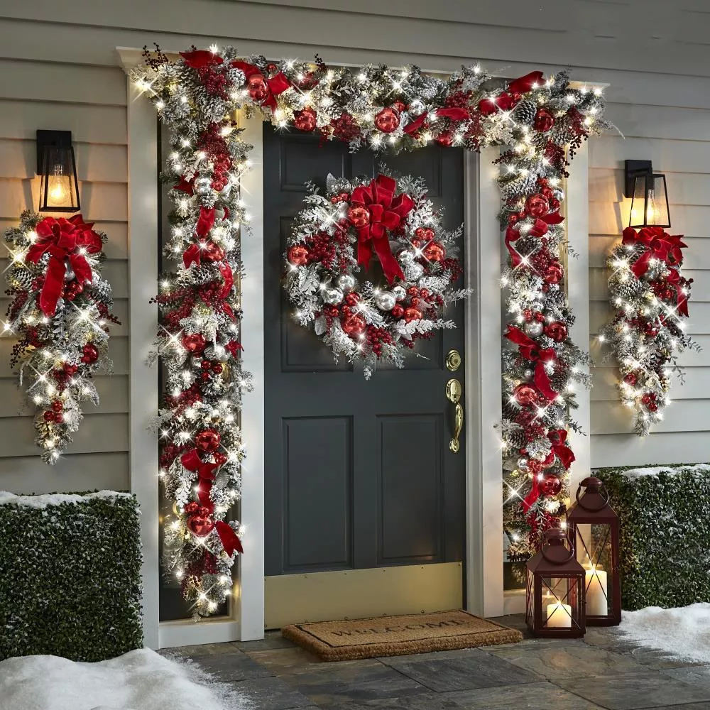 The Cordless Prelit Red And White Holiday Trim Christmas Wreath