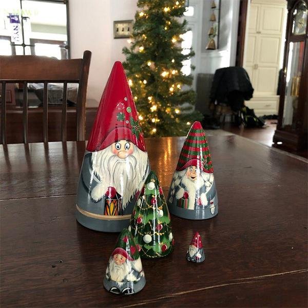 Scandinavian Christmas Gnome Wooden Nesting Doll(5pcs)