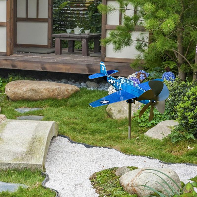 Wind Spinner Flat Metal Airplane Weathervane Garden Decoration