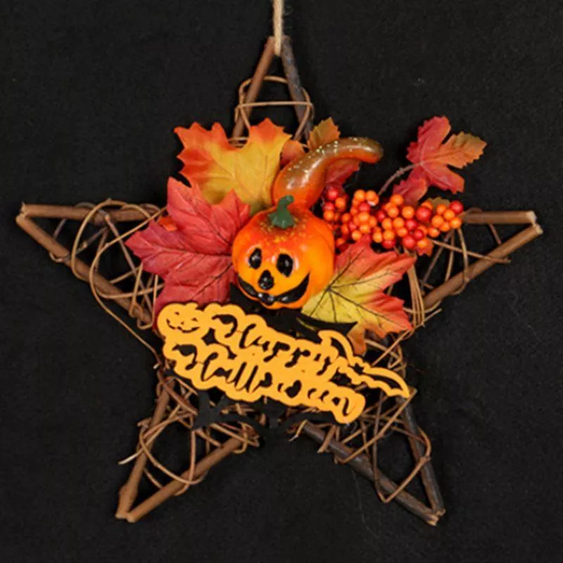 Wooden Halloween Decoration Star Hanging Ornament Wreath