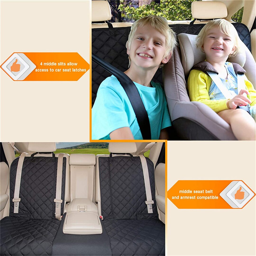 Waterproof Dog Car Seat Covers Pet Seat Cover Nonslip Bench Seat Cover Compatible for Middle Seat Belt and Armrest Fits Most Cars