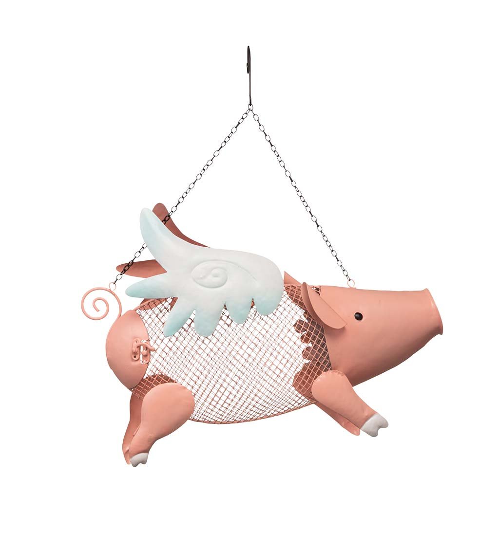 Flying Pig Mesh Bird Feeder With Hanging Chain