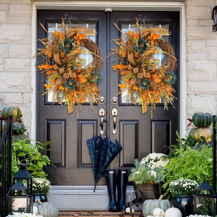 Christmas Extra Large Fall Grapevine Wreath - Single Or Double Door Design