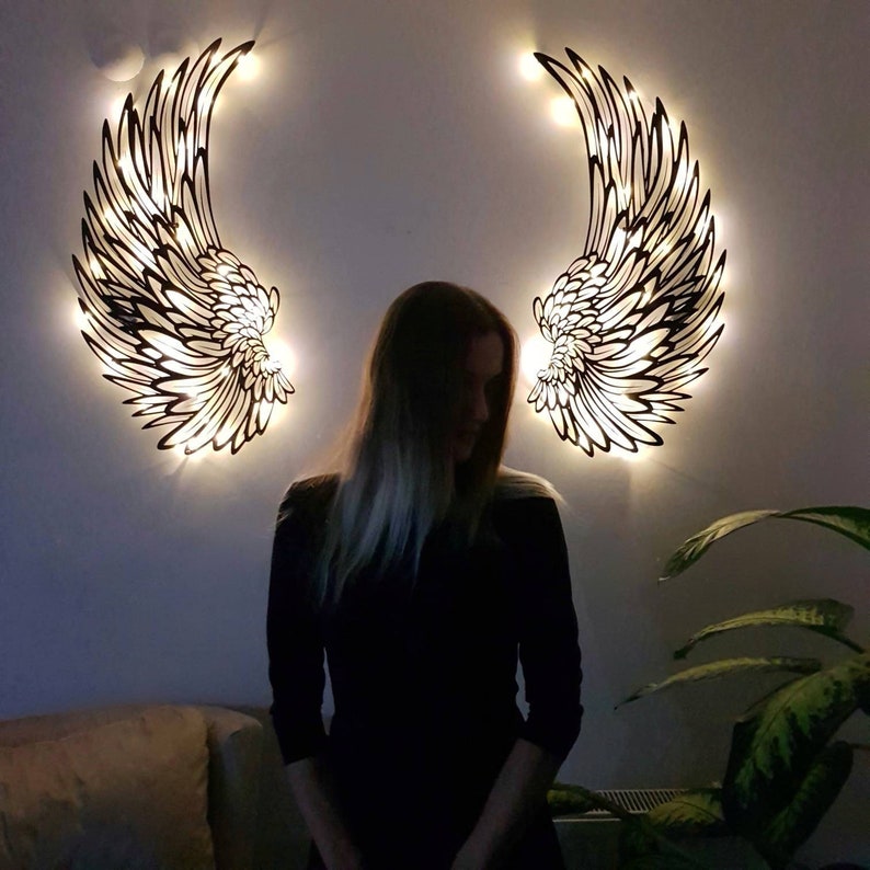 Angel Wings Metal Wall Art with Led Lights