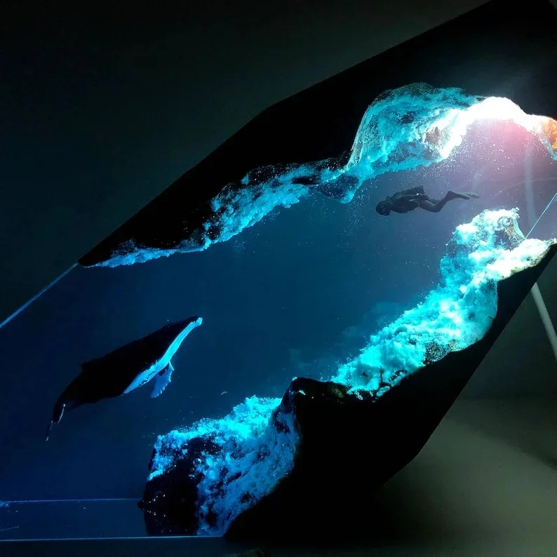 Whale Shark And Couple Diver Night Light Unique Decor Gift