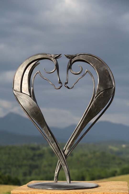 Kiss Horse Sculpture Modern Statue Rustic Metal Art