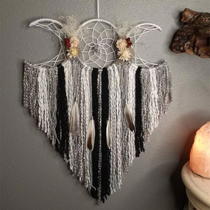 Handmade Multicolor Triple Moon Dream Catcher-A gift of love and healing(clearing negative energy).