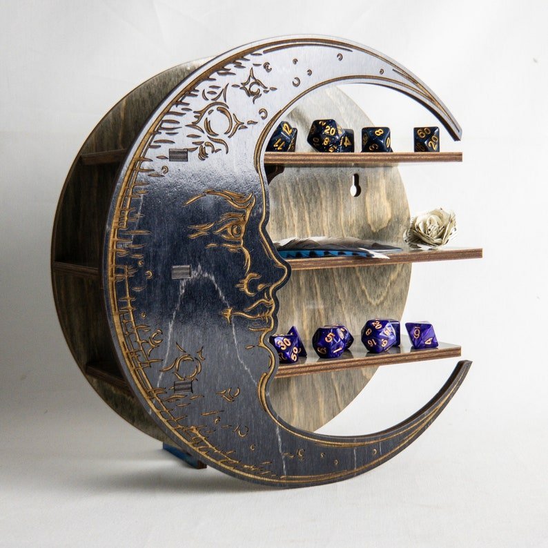 Multi-color Moon Shelf, Crystal Display, Essential Oil Shelf, Wood Hanging Shelf, Moon Decor