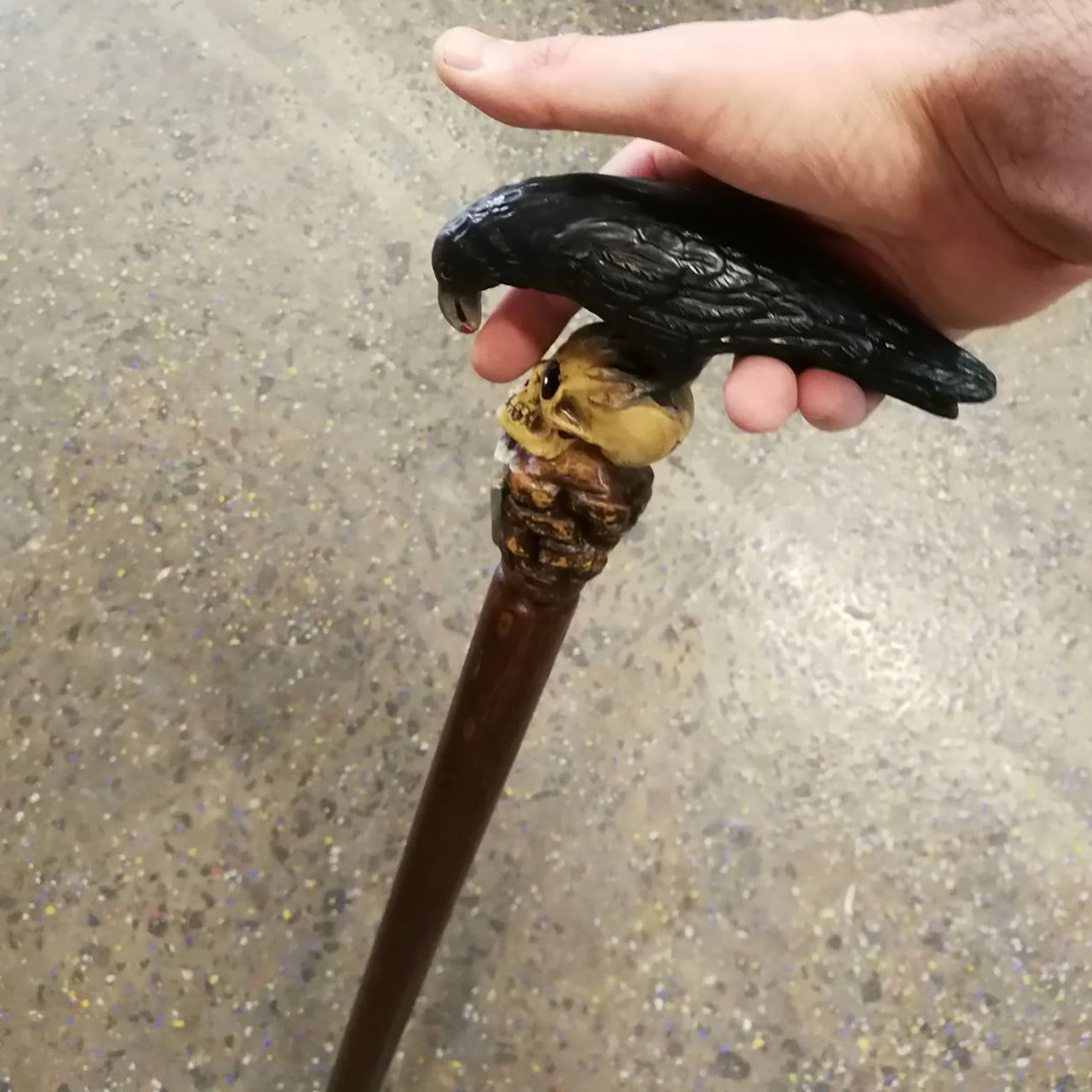 BLACK CROW & SKULL Wooden Walking Stick Goth Style