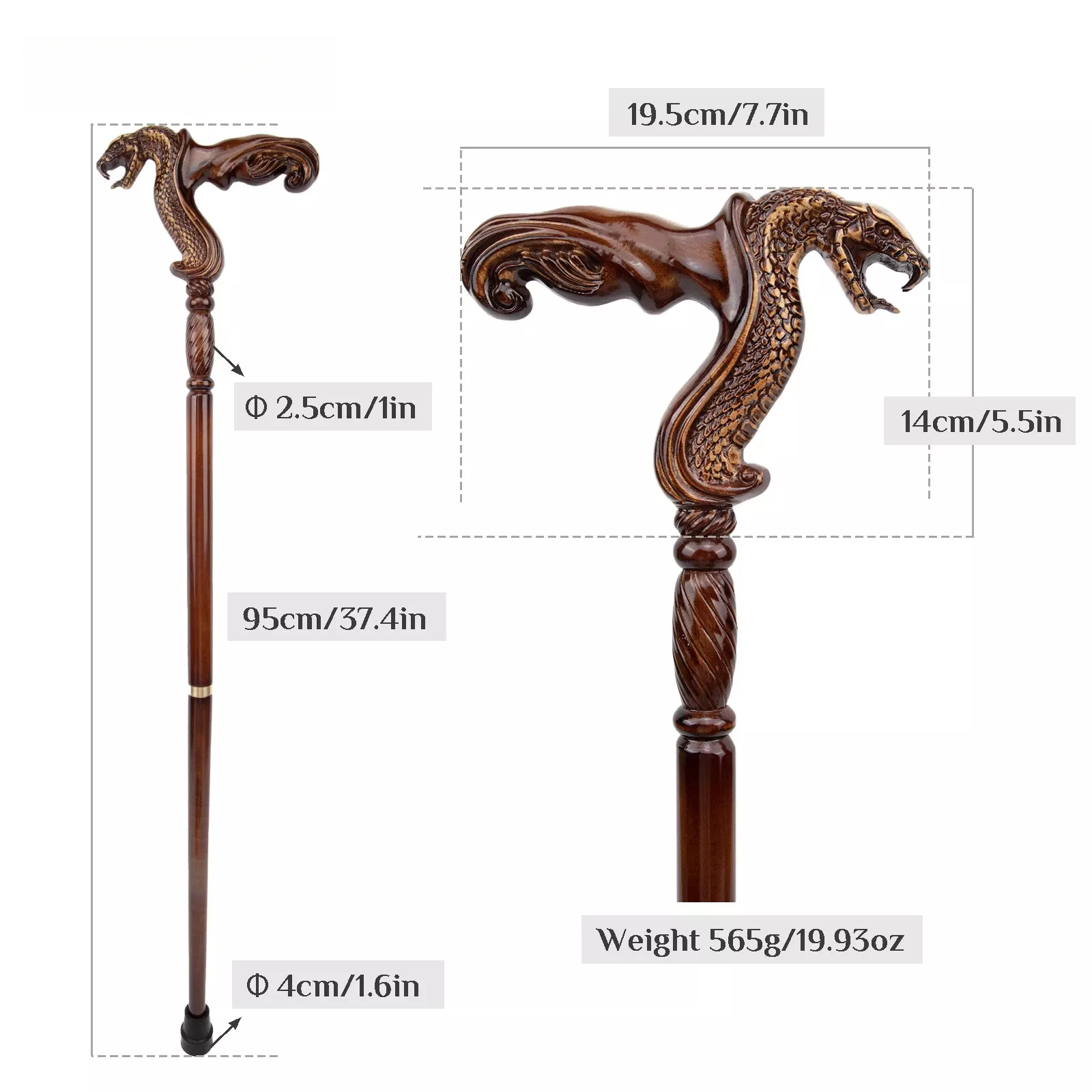 Cobra Snake Brown Wooden Fashion Walking Stick Party Wood Walking Cane