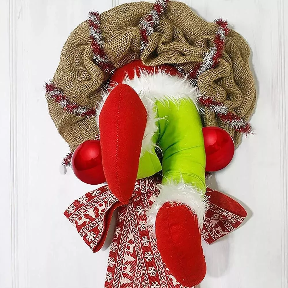 HALLOWEEN Thief stealing Christmas--Burlap Wreath