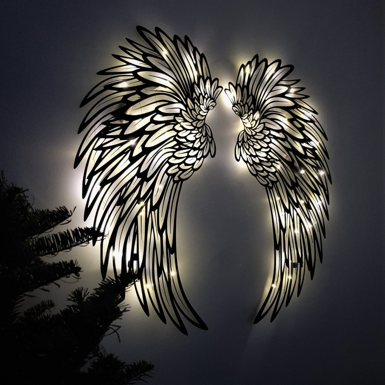 Angel Wings Metal Wall Art with Led Lights